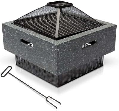 China Patio Stocked Heater and Camping Fire Pit Set Square Concrete Fire Pits with Cover Heat Guard Fire Poker for sale