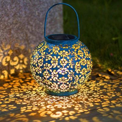 China Garden Outdoor Blue Metal LED Large Table Lamp Waterproof Decorative Solar Hanging Lantern for sale