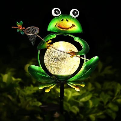 China Garden Outdoor Decorative Waterproof Frog Split Glass Globe LED Metal Garden Lights Warm White Solar LED Garden Lights for sale