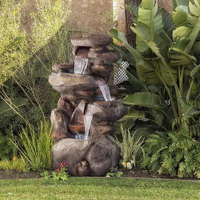 China Beautiful New LED Lights Outdoor Decorative 4-Tier Rock Water Fountain for sale