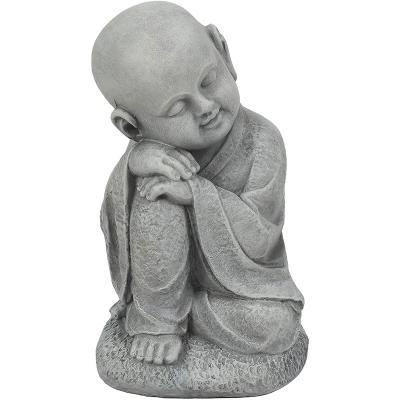 China Handmade Eastern Lawn Magnesium Oxide Gray Mgo Resting Buddha Monk Garden Statue for sale