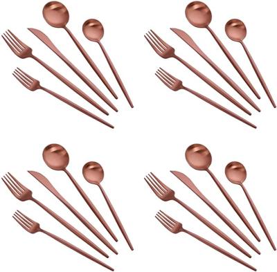 China Viable Style Portuguese Jieyang Hammered Mirror Polished 20pcs European Stainless Steel Famille Rose Gold Wedding Flatware Set for sale