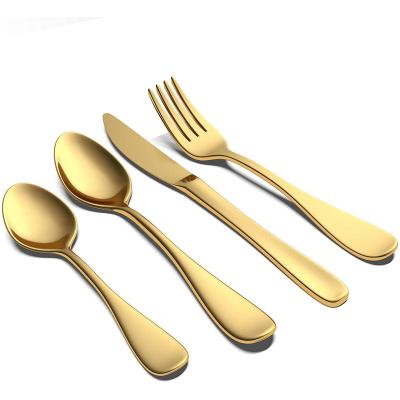 China Viable Unique Wholesale 410 Stainless Steel 24pcs Jieyang Camping Dinnerware Golden Cutlery Set Portable for sale