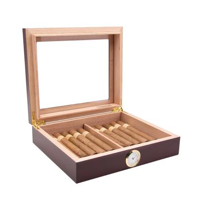 China Now GlassTop 25 Cigars Humidity Made In China Cedar Wood Black Small Humidor Cigar Box With Humidor for sale