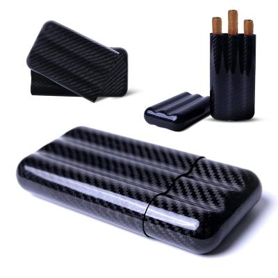 China Lightweight Travel Portable Black Sunproof 3 Finger Size Carbon Fiber Cigar Case Holder Suitable For 57 Ring Gauge for sale