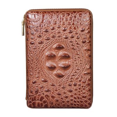 China Exquisite Zipper 4 Fingers Brown Workmanship Leather Cigar Zipper Humidor Case For Birthday for sale