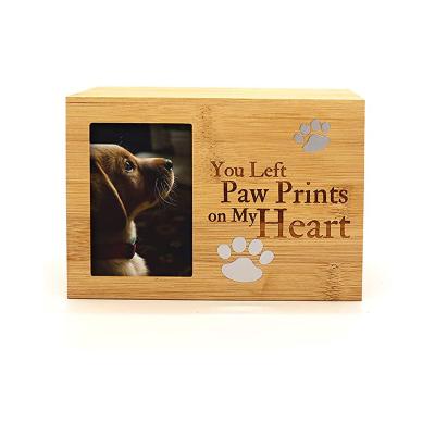 China Viable Wholesale Paw Print Wooden Photo Pet Black Square Small Cremation Urn For Ashes for sale