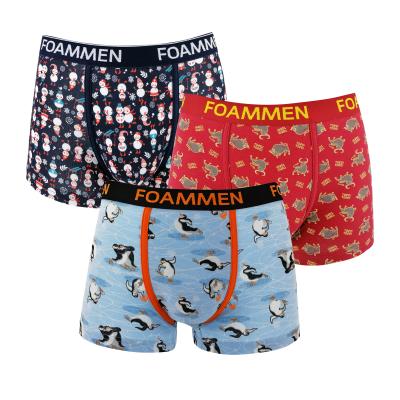 China New Year Collection Mens Antibacterial Underwear All Over Print Breathable Cotton Spandex Mens Boxers For Christmas for sale