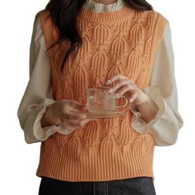 China Anti-wrinkle Autumn Navy Ladies Crop Sweater Sweater Cute Knitted Sleeveless Vest for sale