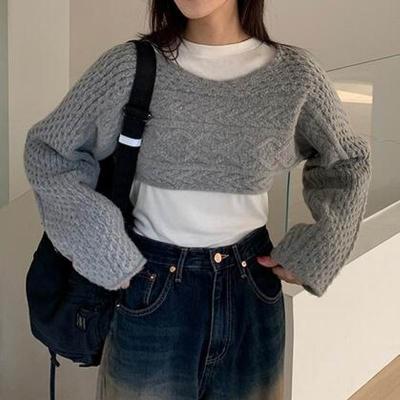 China Anti-Wrinkle Latest Design Winter Women's Casual Plain Long Sleeve Sweaters Off The Shoulder Round Neck Sweater Drop Cable Kint Ladies Sweaters for sale