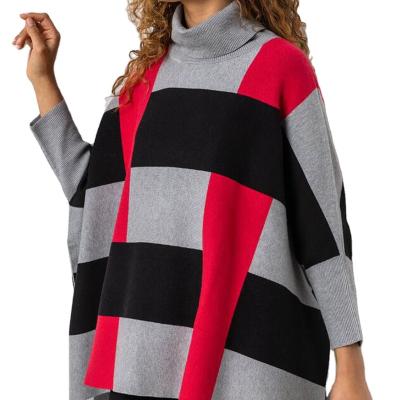 China Red Oversized Poncho Sweater Women Poncho Loose Knit Poncho Women High Neck Anti-pilling Ladies One Size for sale