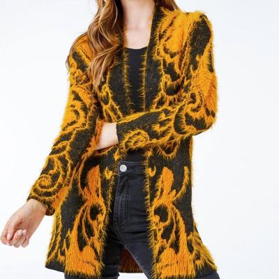 China Fluffy Aztec Print Jacquard Long Cardigan Women's Aplet Ladies Aplet Long Cardigan Women's Cardigan for sale