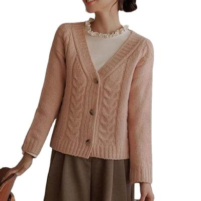 China Hot Selling Anti-Wrinkle Lantern Sleeve Loose Button Up Casual Wrap Cardigan Sweater Coat V-Neck Long Cardigan for sale