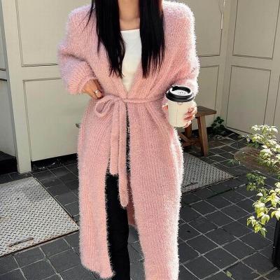 China Anti-wrinkle women fitness long sleeve ladies knitted coat ladies cardigan solid women's cardigan long for sale