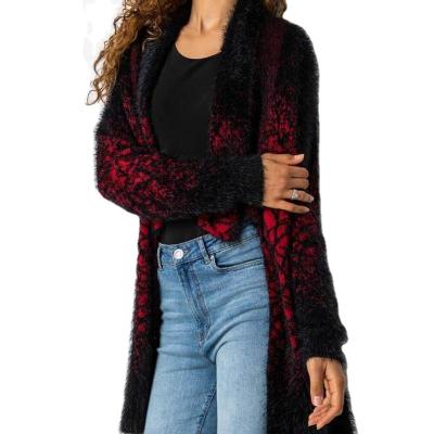 China Anti-wrinkle ladies aplet cardigan along jacquard cardigan leopard print long fluffy cardigan women for sale