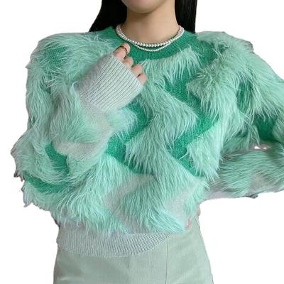 China Cropped Anti-Wrinkle Women's Pullover Ladies Sweater Tops Jumper Binsholic Stripe Knitted Sweater Custom Made for sale