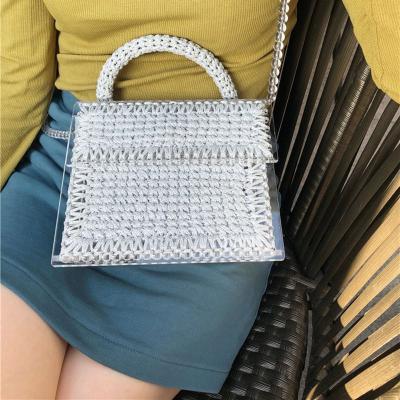 China New Fashion Hand - Woven Acrylic Handbag Designer Gold Thread Messenger Bag for sale