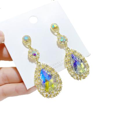 China 2021 Luxury Hot Selling Luxury Amazon Women Water Drop Diamond Eardrop Gold Bling Large Earrings CLASSIC for sale