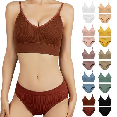 China OEM Set QUICK DRY Custom Seamless Sporty Soft Plus Size Underwear Women's Panties Sports Bra Brief Set for sale