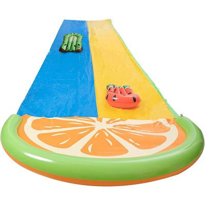 China Custom Inflatable PVC Lawn Water Slide Kids/Adults Sprinkler Pool, Water Splash, Backyard Slide Pool with 2 Surfboards for sale