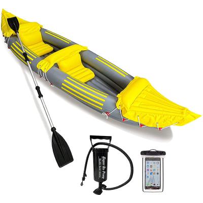 China PVC 2 Person Inflatable Kayak For Adults Foldable Fishing Touring Kayaks Yellow Professional Series 10 Safety Independent Air Valves for sale