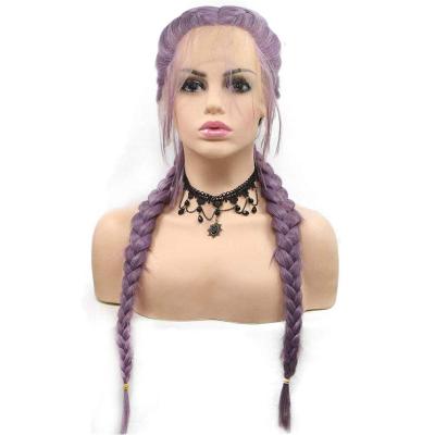 China Mix Color Regular Wave Braided Wig Purple Lace Front Wig Handmade Twist Double Braid Synthetic Wigs For Women Natural Look Briads for sale