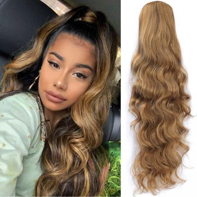 China Body Wave Clip Ponytail Extensions Drawstring For Women Long Synthetic Body Curly Hair Wavy Wrap Around Ponytail Wig for sale