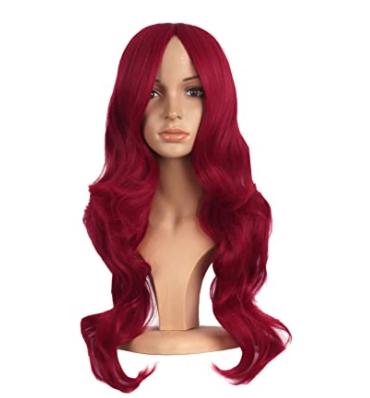 China Popular Synthetic Wavy Long Side Bangs Women Party Anime Cosplay Wig D0003 (Red) for sale