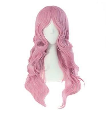 China Popular Elegant Long Wavy Hair Women's Synthetic Fiber 60cm Part Wig Full Wig (Pink) D0001 for sale