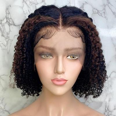 China Long Silky Straight 1bT4# Bob Wig Deep Curly Brazilian Remy Hair Front Human Hair Wigs Ombre color for sale