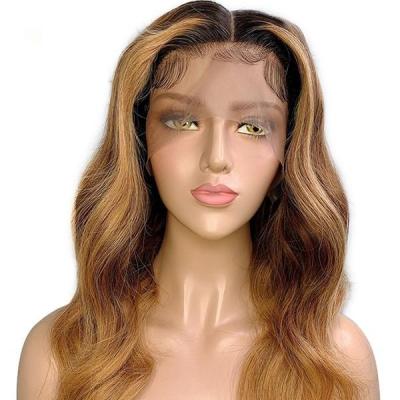 China Silky Long Curl Lace Up Brazilian Remy Hair Ombre Color Body Wave Wigs Front Human Hair Wigs For Black Women for sale