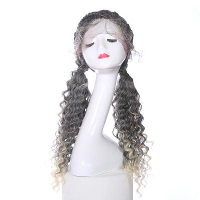 China Kinky Curl Synthetic Lace Front Soft Dutch Braids Light Weight Swiss Lace Cornrow Braids Wigs Double Frontal Twist Braided Wigs With Baby Ha for sale