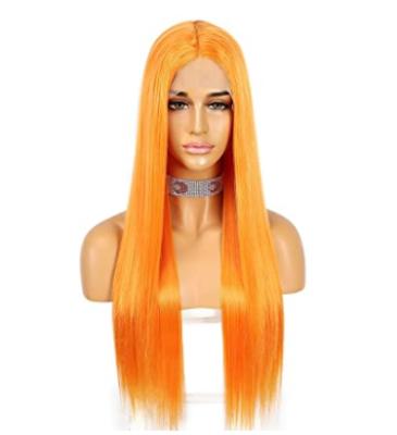 China Afro Natural Straight Wave Orange Lace Front Wig Heat Resistant Synthetic Lace Front Wigs LC0117 for sale