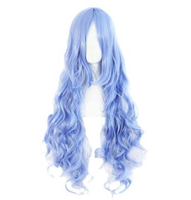 China NEW-LOOK Curly Afro Wave Hair Long Spiral Cosplay Costume Wig C0309 (Light Blue) for sale