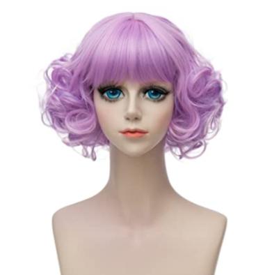 China Short Curly Wavy Layered Hair Lolita Harajuku Cosplay Wigs Afro Wave NEW-LOOK Purple Costume C0247 for sale