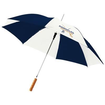 China Transitional OPEN UMBRELLA with wooden handle in solid navy white for sale