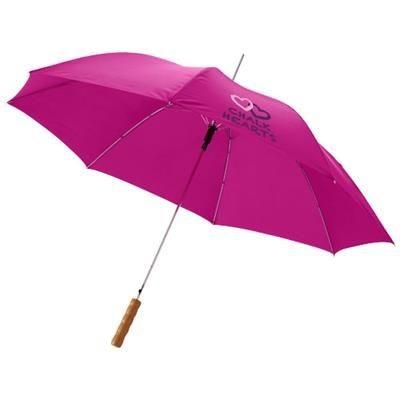 China Transitional OPEN UMBRELLA with wooden handle in magenta for sale