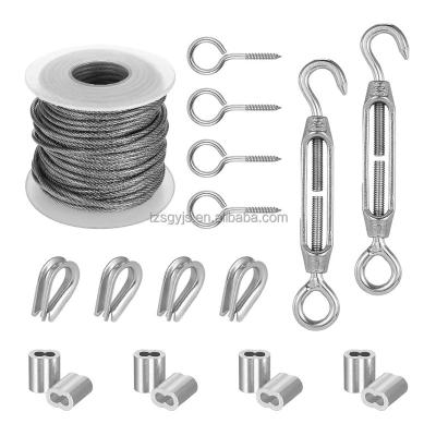 China 19PCS Heavy Industry Garden Cable Fencing Kits 15m/50ft PVC Coated Stainless Steel Lag Screw Eye Screw, Lantern Wire Tensione for sale