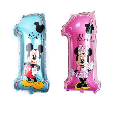 China New Gift Toy Factory Direct Sales Mickey Mini Digital Balloon 30 Inch Birthday Decoration Aluminum Foil Balloon Big 1 for sale