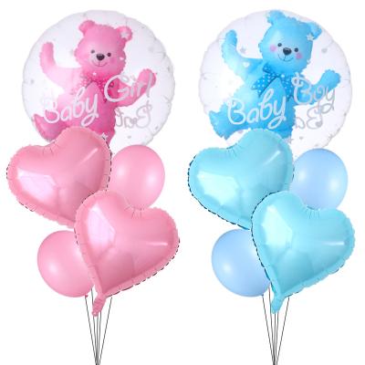 China 4D Latex Baby Boy Transparent Bubble Girl Bear Foil Balloons Kids Birthday Blue Pink Gender Reveal Baby Shower Decorations for sale