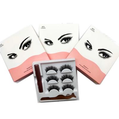 China Long Natural Waterproof False Magnetic Eyelashes with Eyeliner and Tweezers for Eyelashes 3 Pairs in One Set for sale