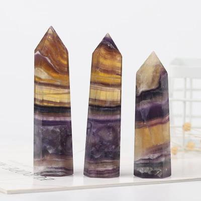 China Wholesale Feng Shui quartz stone fluorite point crystal tower for fengshui decoration and lucky wand polished natural yellow for sale