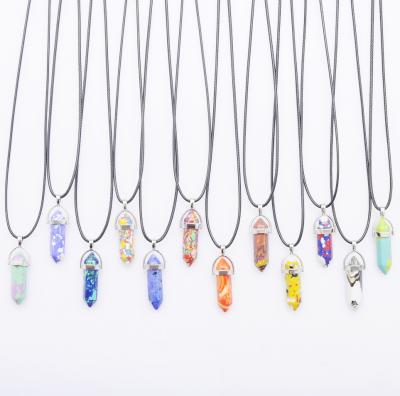 China New Casual/Sporty Synthetic Stone Bead Pendants Jewelry Charms Healing Reiki Chakra Hexagonal Treble Pendulum For DIY Pendant Necklace Making for sale