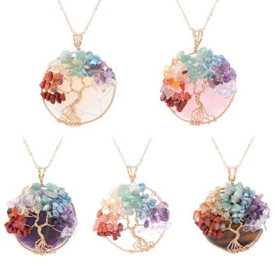 China New Casual/Sporty Life 7 Color Chakra Charm Tree With Backing Crystal Stone Pendant Natural Opal Rose Quartz Crystal Tiger Eye Amethyst for sale