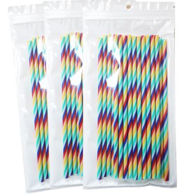 China Disposable 12 Pcs 9.5' BPA Free Pastel 7 Discrimination Plastic Striped Straw Pack, Prefect For Parties Wedding for sale