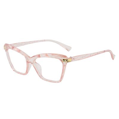 China Light Blocking Rose Blue Cat Eye Eyeglasses Transparent Blue Metal Optical Frame Women Vintage Fashion Glasses 2022 for sale