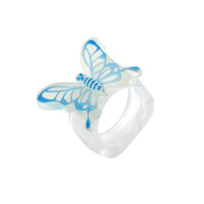 China Pink Butterfly Style Cute Resin Designer Acrylic Women Ring y2k for sale