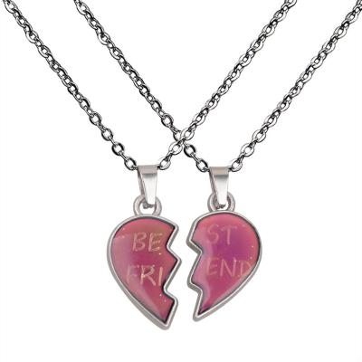 China Angel Wings Chain Best Friends Broken Heart Couples Pendant Stainless Steel Change Color Necklace Pendant Necklace for sale