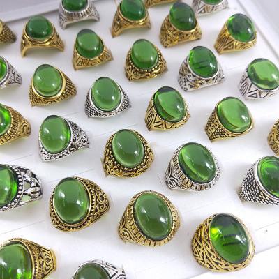 China Vintage Factory Wholesale Imitate To Wax Multi Color Gemstone Yellow Green Vintage Rings For Men for sale