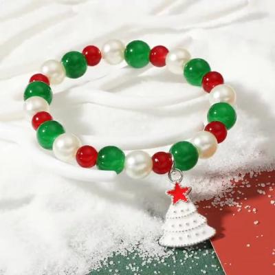 China 2021 Cute Gift Handmade Acrylic Beaded Christmas Elastic Women Cute Bracelet for sale